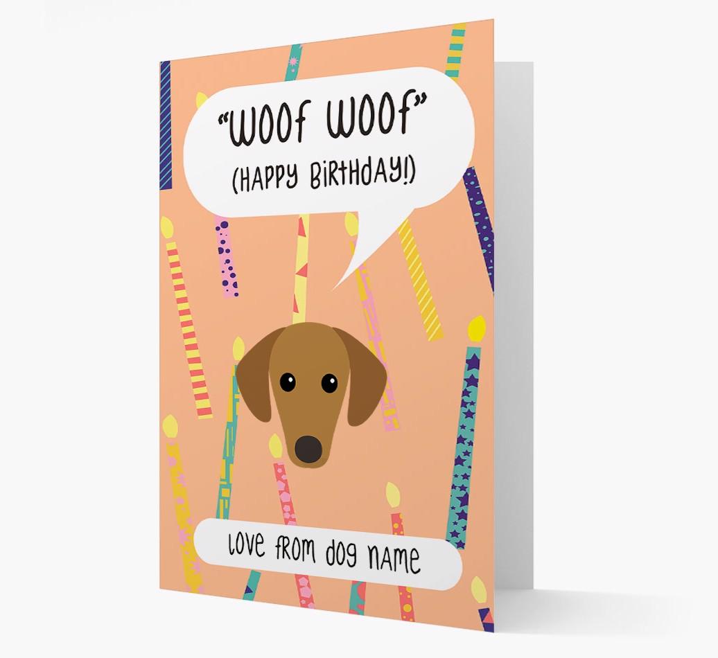 Personalized 'Woof Woof' Birthday Card with {breedFullName} Icon