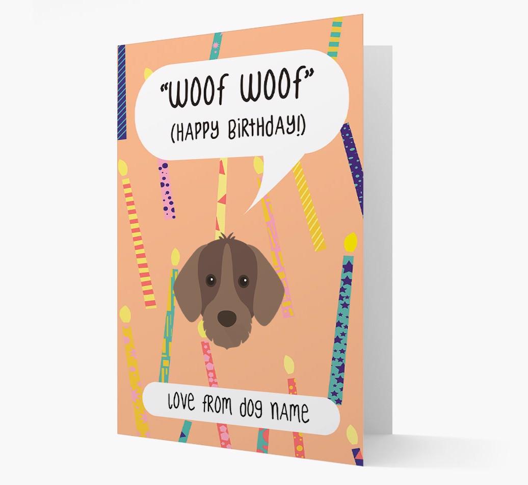 Personalized 'Woof Woof' Birthday Card with {breedFullName} Icon