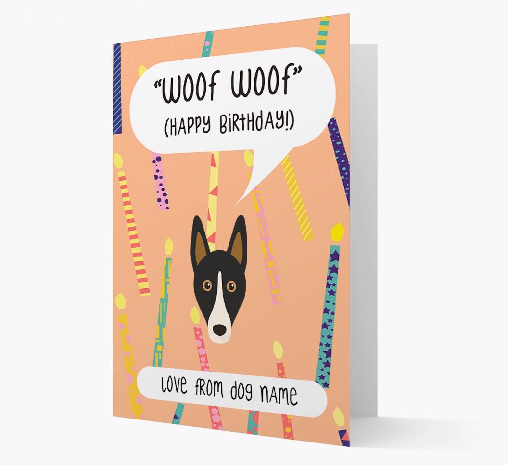 Personalized 'Woof Woof' Birthday Card with {breedFullName} Icon