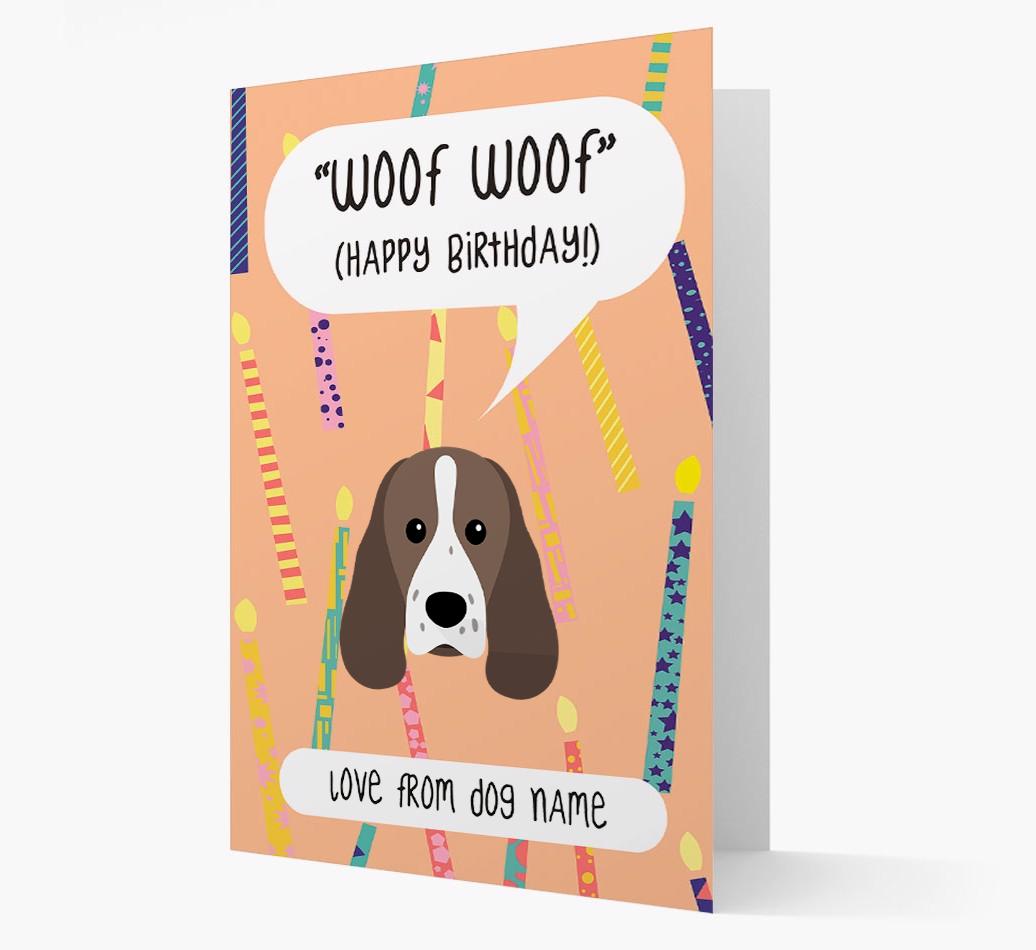 Personalized 'Woof Woof' Birthday Card with {breedFullName} Icon
