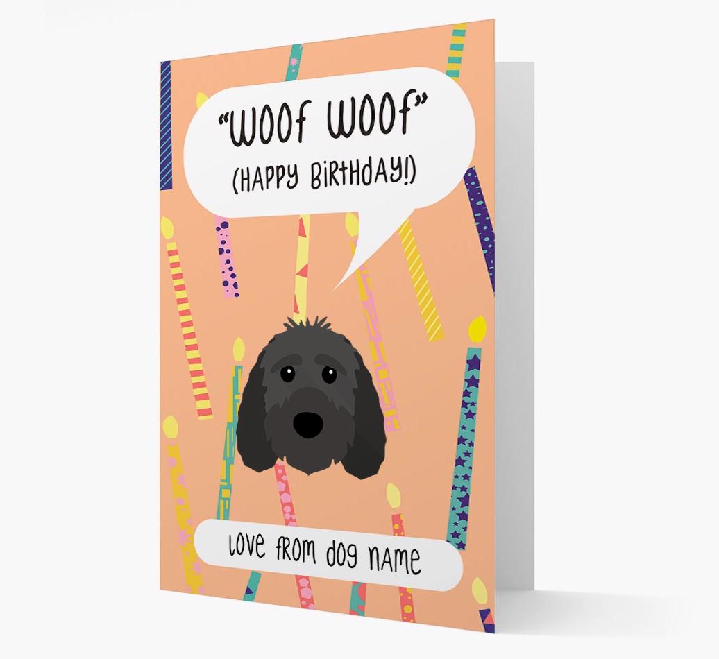Personalized 'Woof Woof' Birthday Card with {breedFullName} Icon