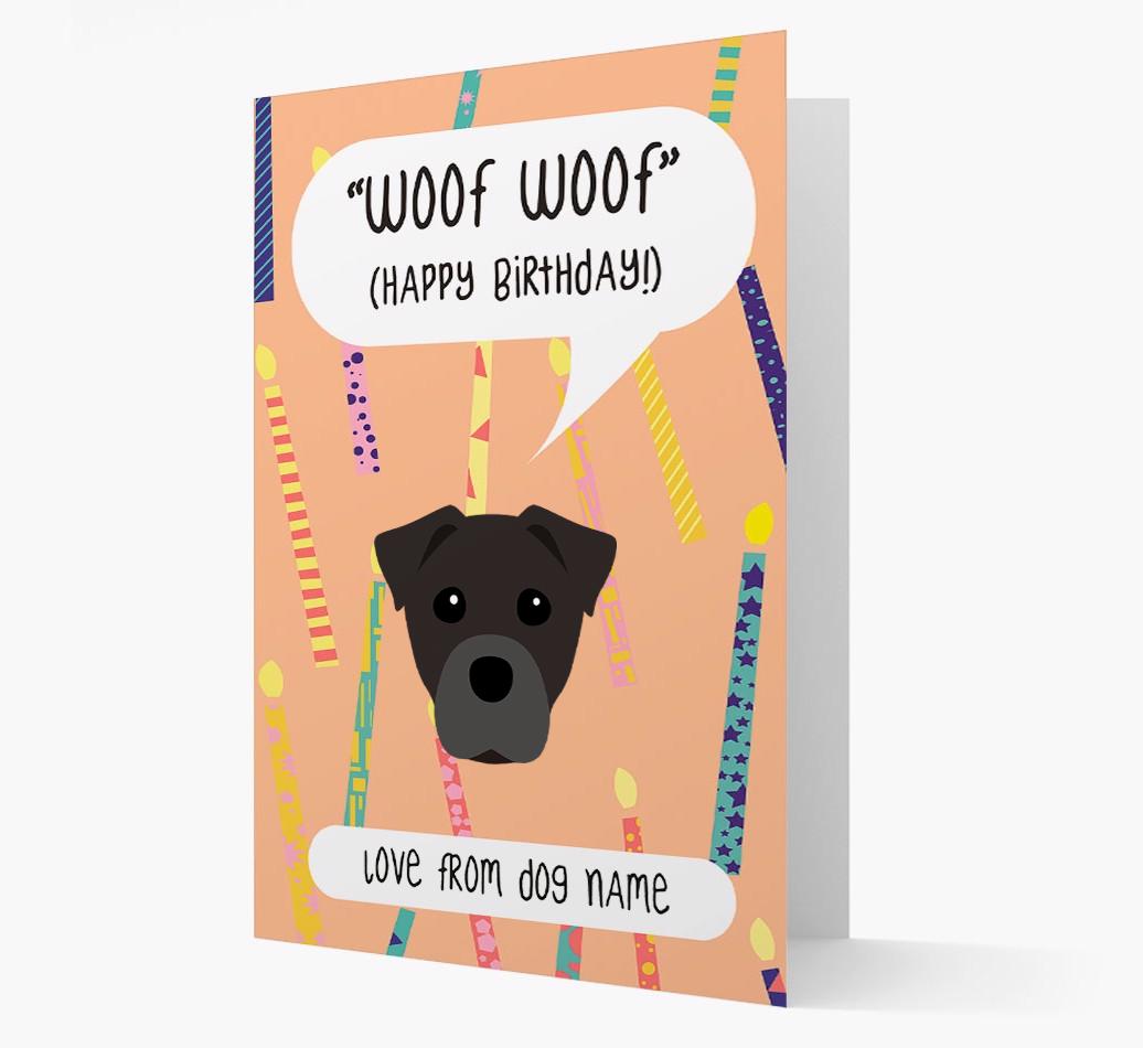Personalized 'Woof Woof' Birthday Card with {breedFullName} Icon
