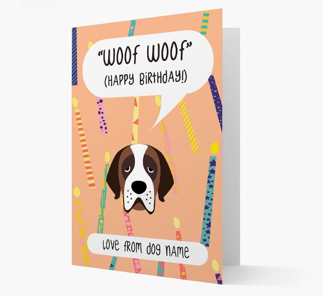 Personalized 'Woof Woof' Birthday Card with {breedFullName} Icon
