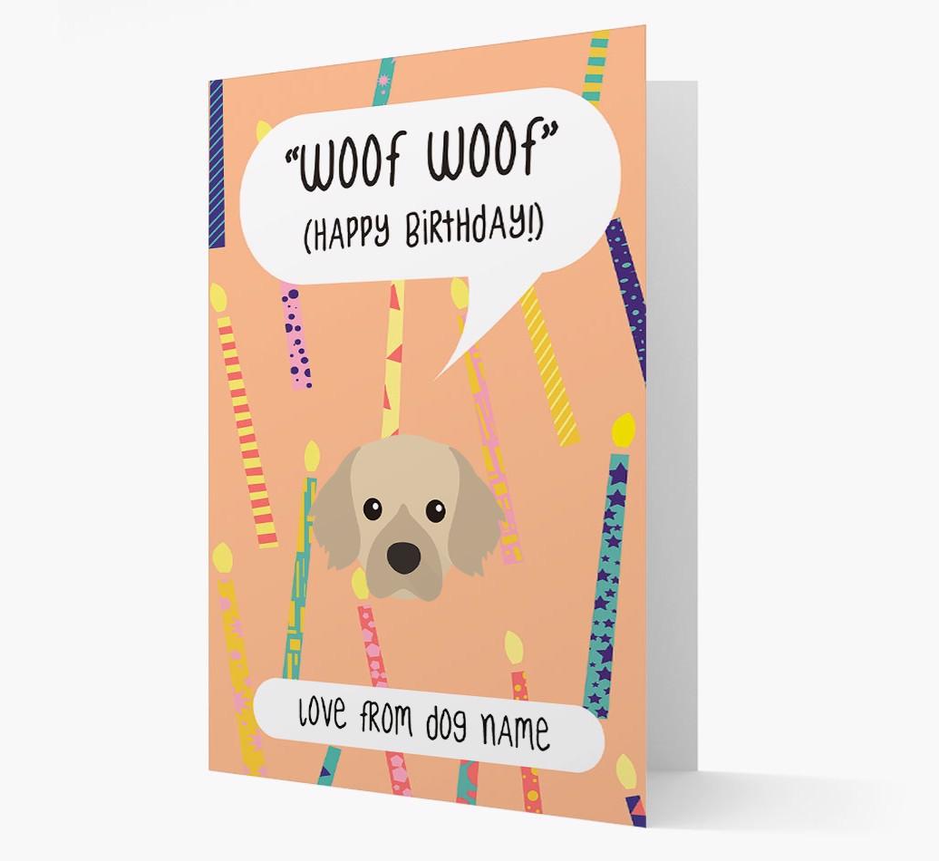 Personalized 'Woof Woof' Birthday Card with {breedFullName} Icon