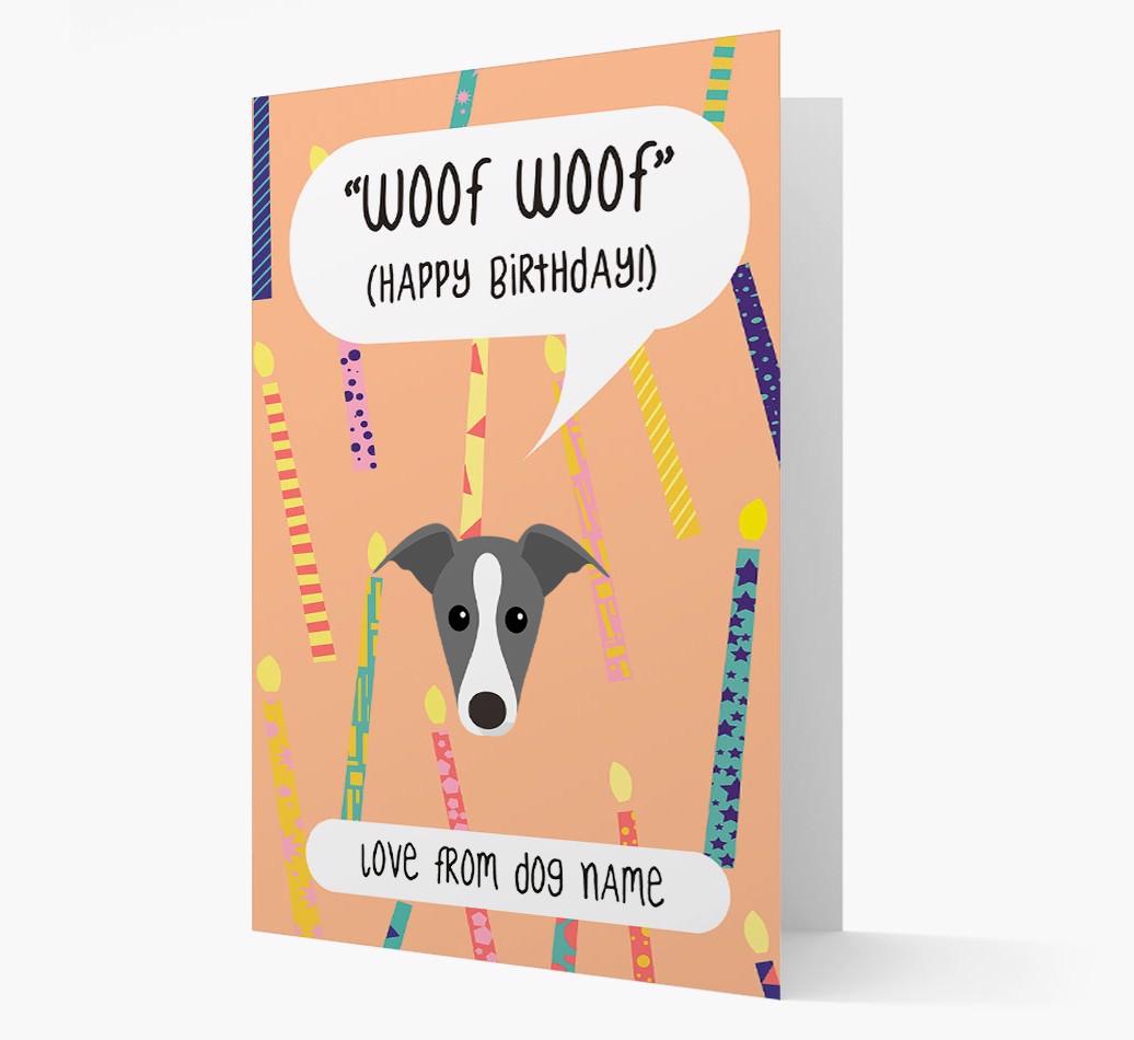 Personalized 'Woof Woof' Birthday Card with {breedFullName} Icon
