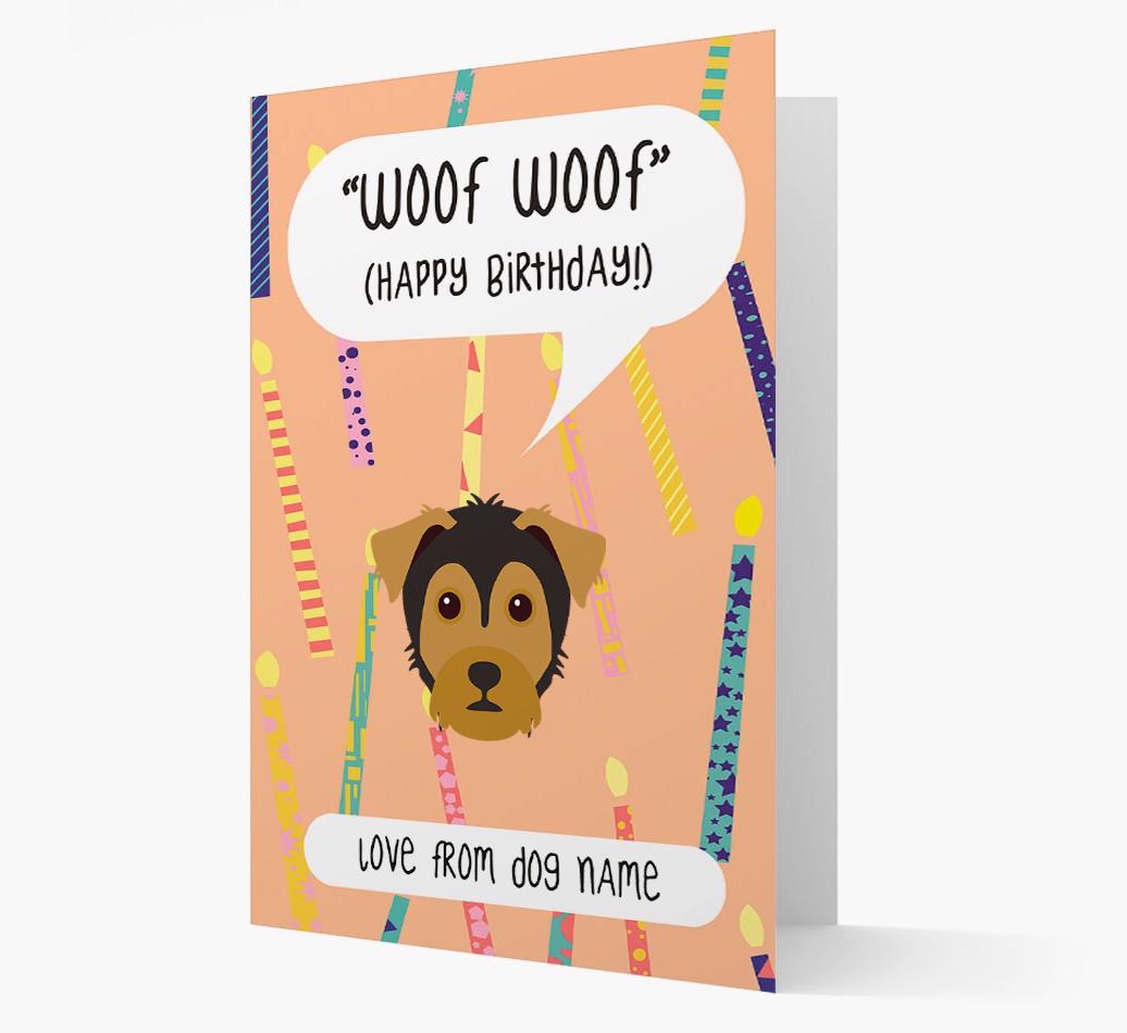 Personalized 'Woof Woof' Birthday Card with {breedFullName} Icon