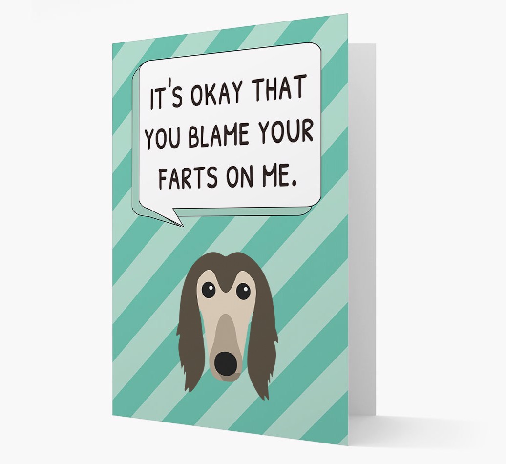 'Blame Your Farts on Me' Card with {breedFullName} Icon