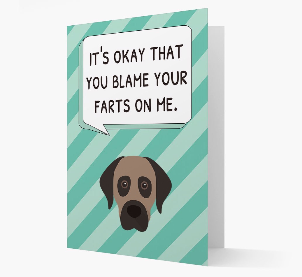 'Blame Your Farts on Me' Card with {breedFullName} Icon