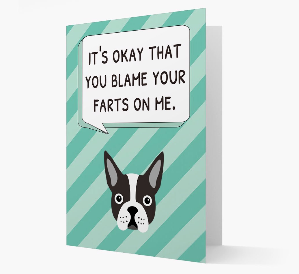'Blame Your Farts on Me' Card with {breedFullName} Icon