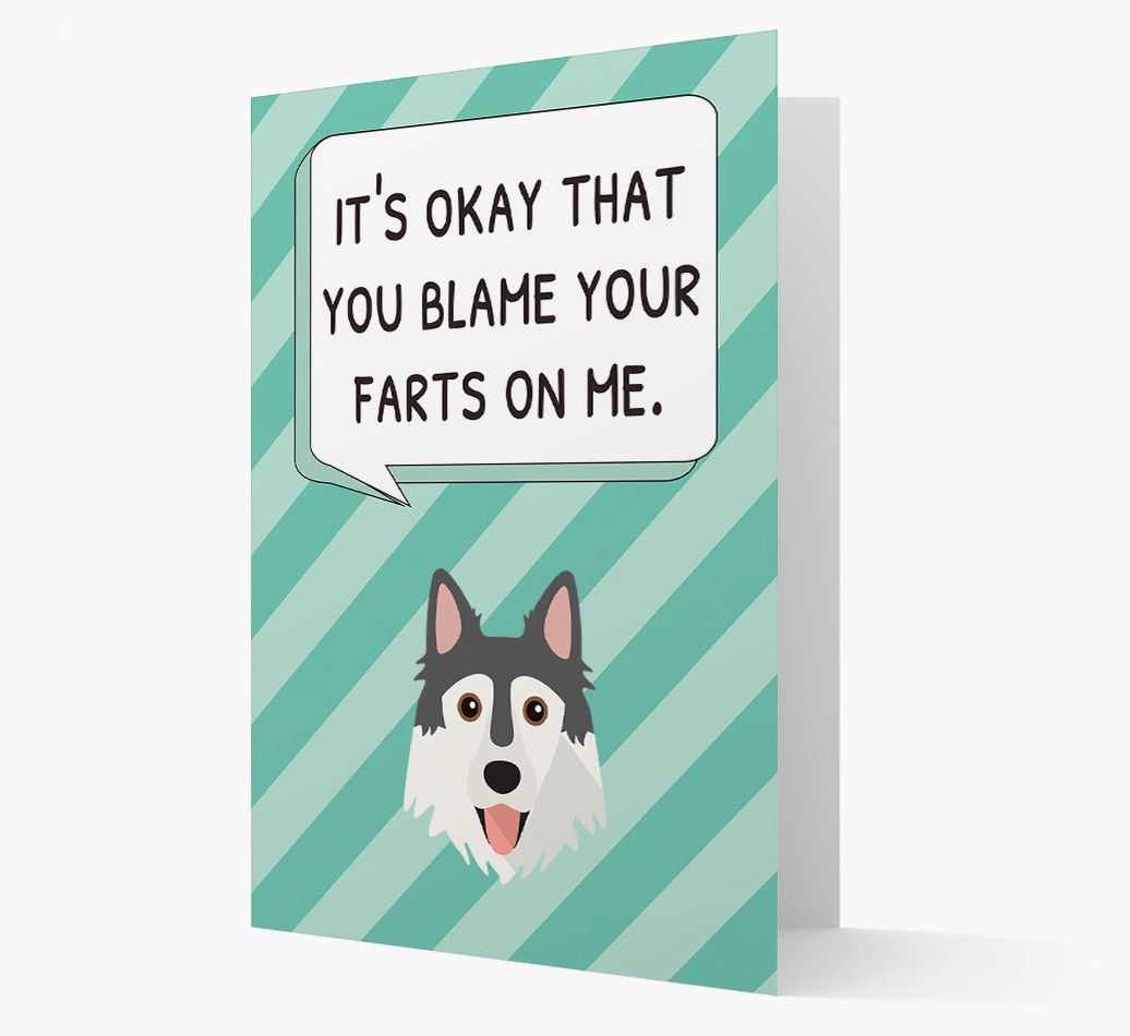 'Blame Your Farts on Me' Card with {breedFullName} Icon