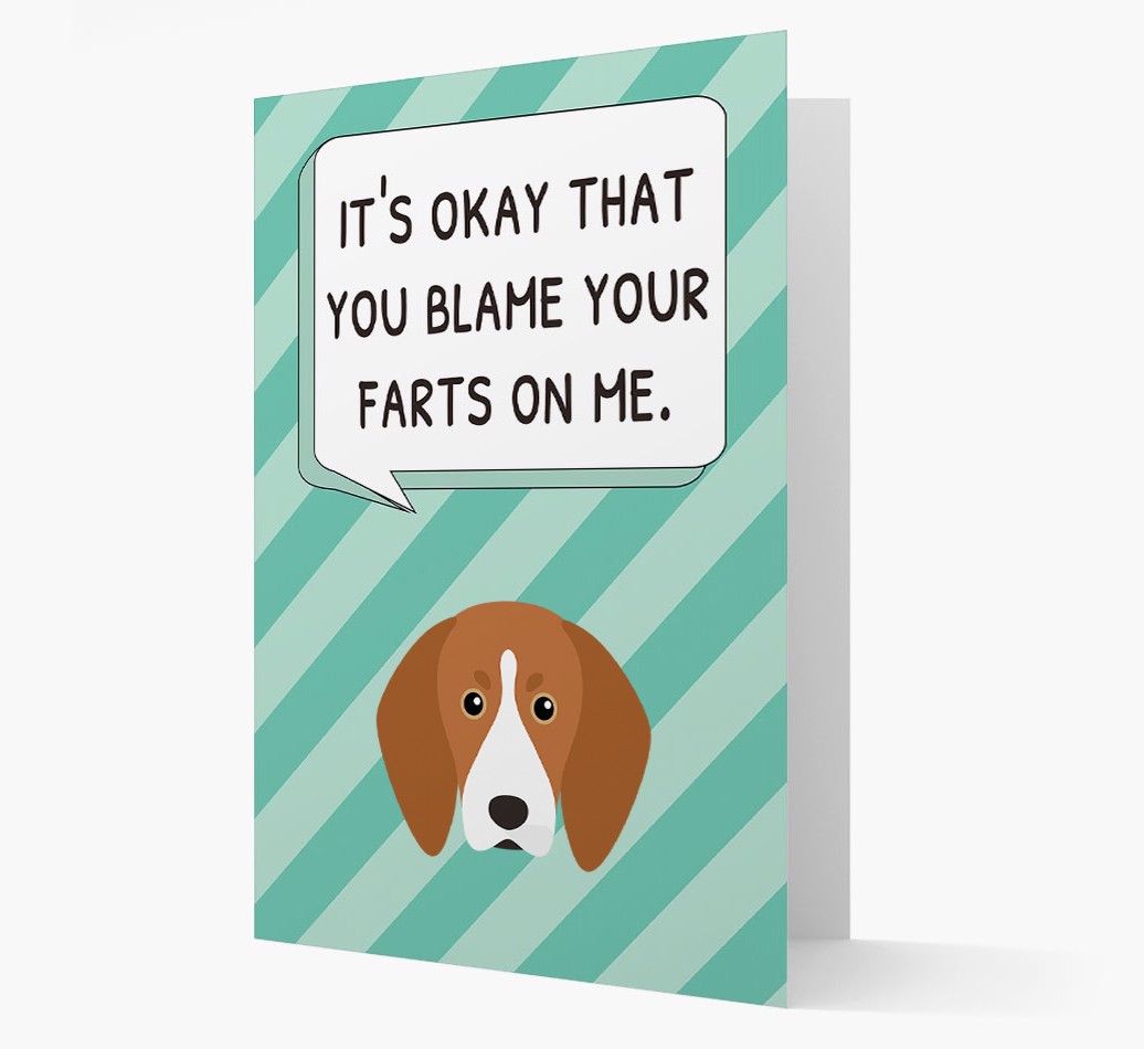 'Blame Your Farts on Me' Card with {breedFullName} Icon