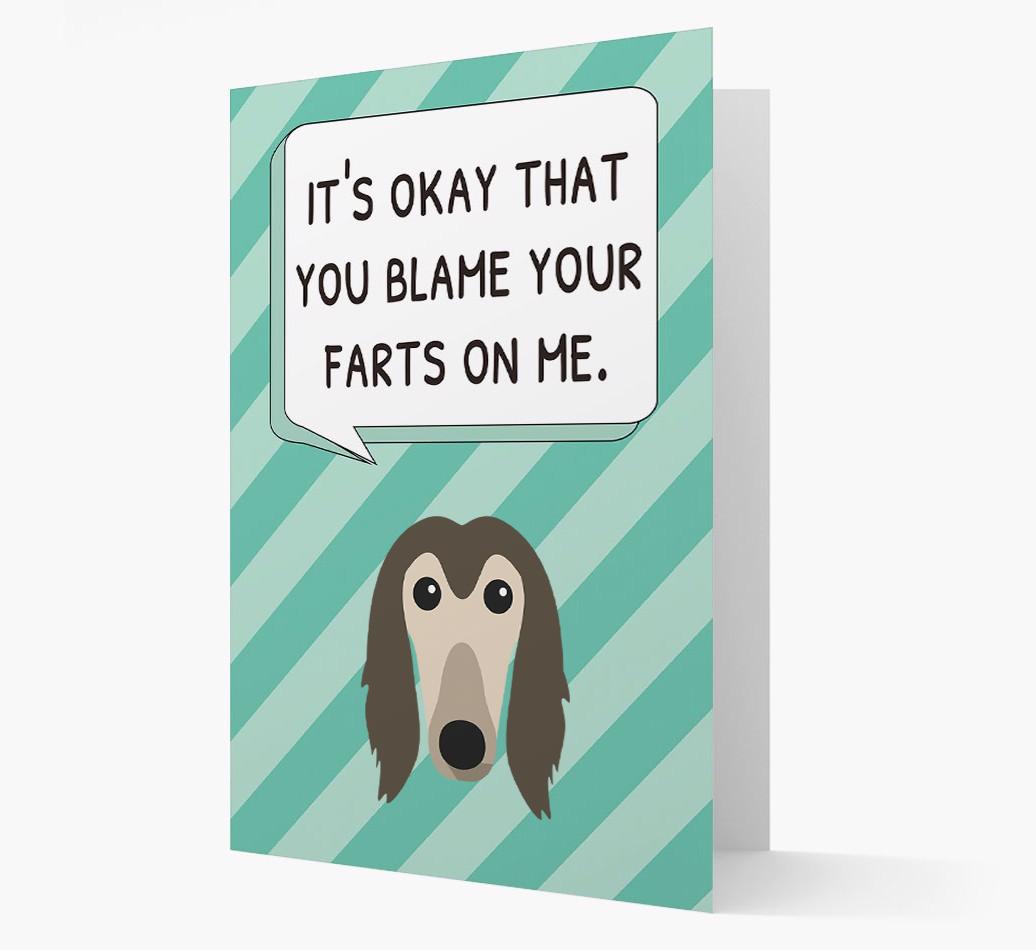 'Blame Your Farts on Me' Card with {breedFullName} Icon
