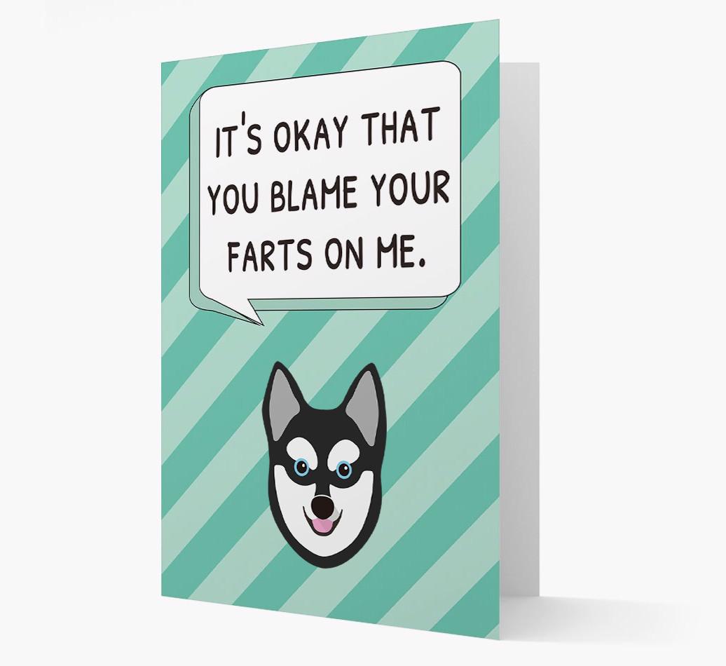 'Blame Your Farts on Me' Card with {breedFullName} Icon