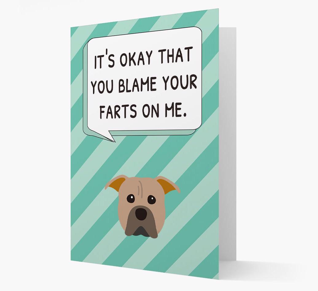 'Blame Your Farts on Me' Card with {breedFullName} Icon