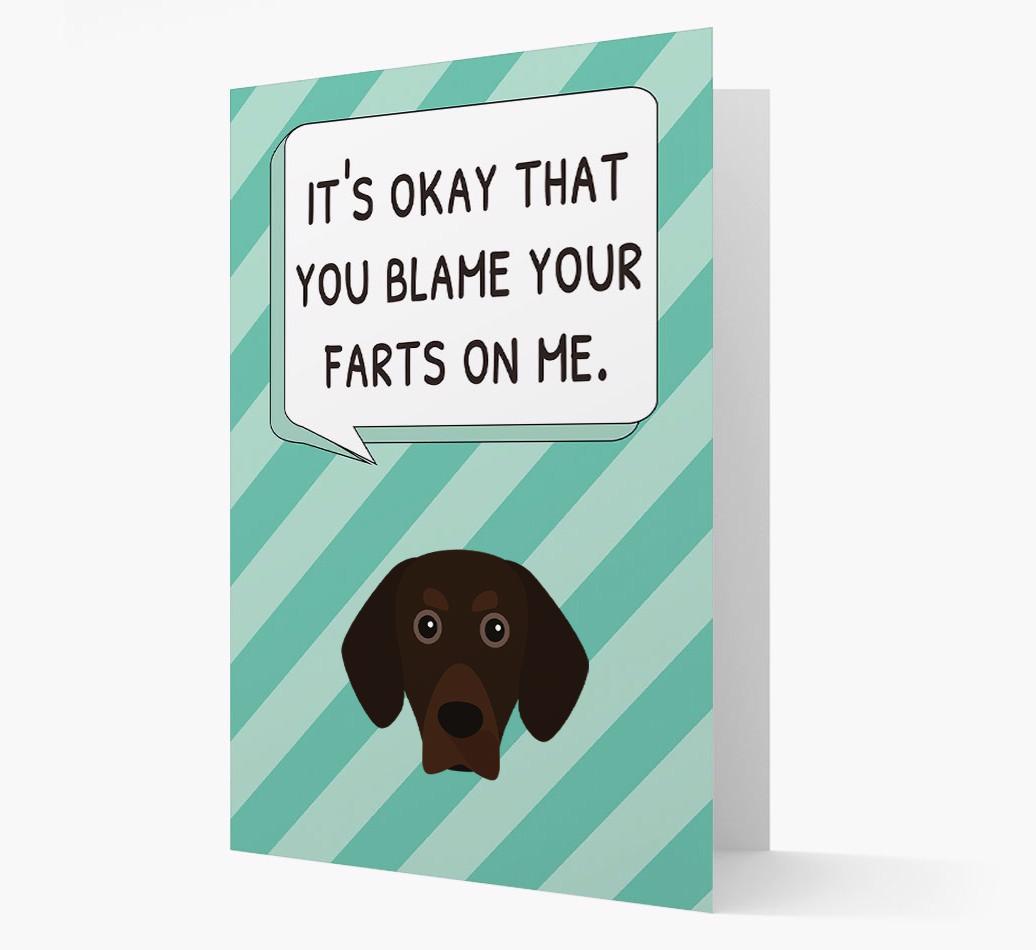 'Blame Your Farts on Me' Card with {breedFullName} Icon