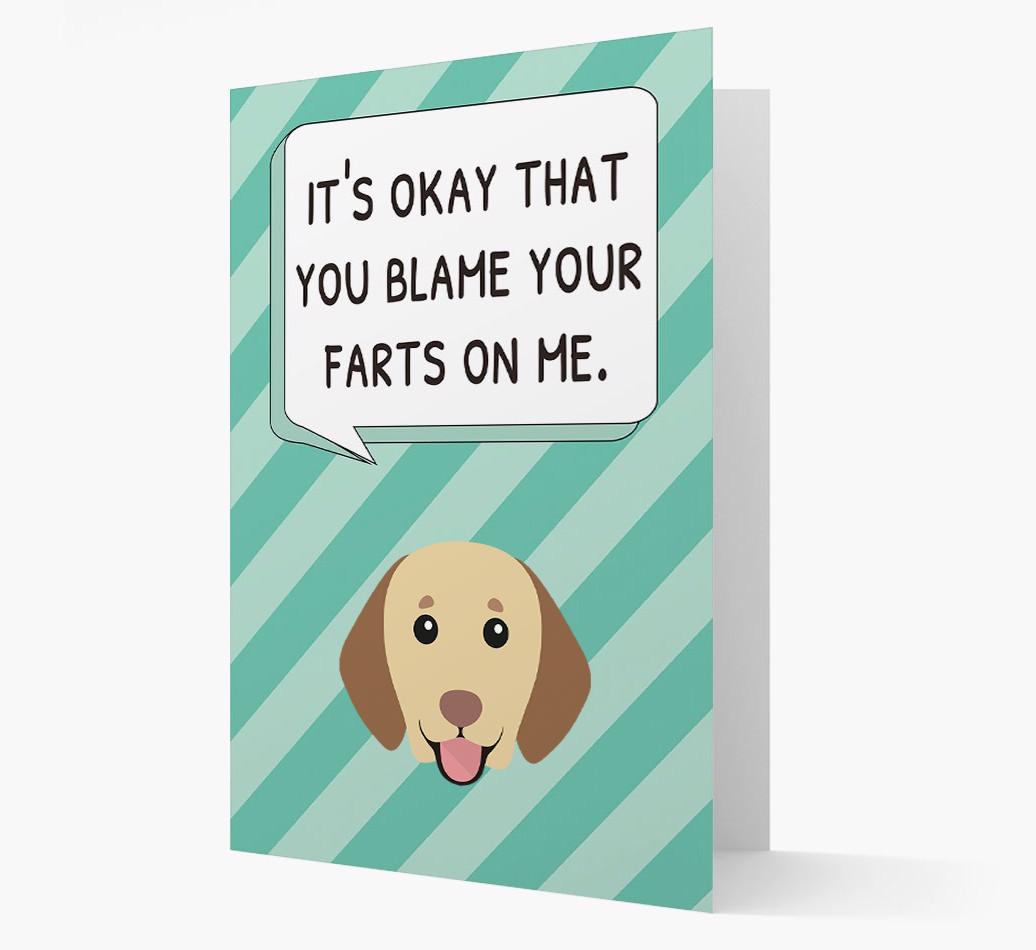 'Blame Your Farts on Me' Card with {breedFullName} Icon