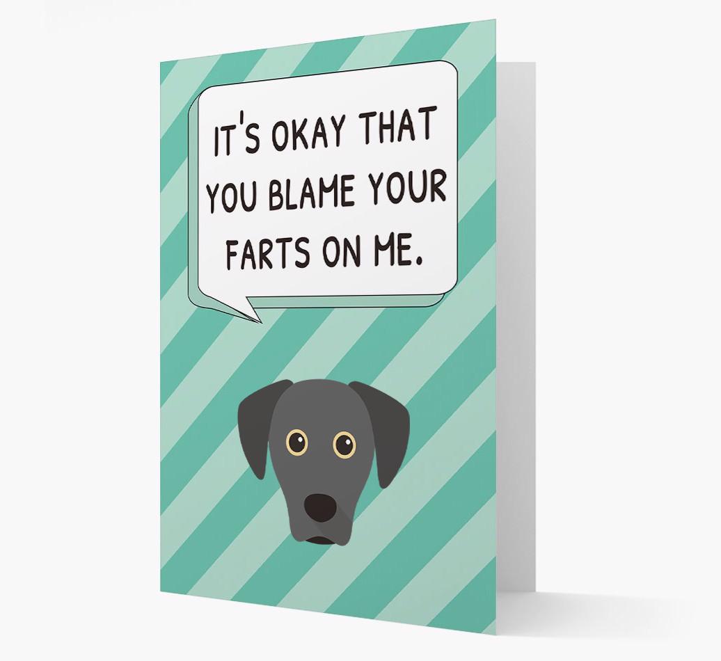 'Blame Your Farts on Me' Card with {breedFullName} Icon