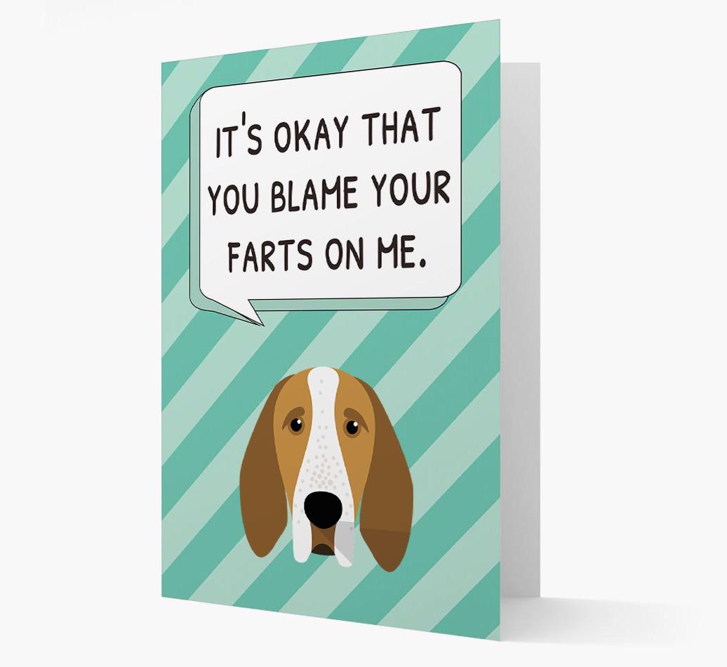 'Blame Your Farts on Me' Card with {breedFullName} Icon