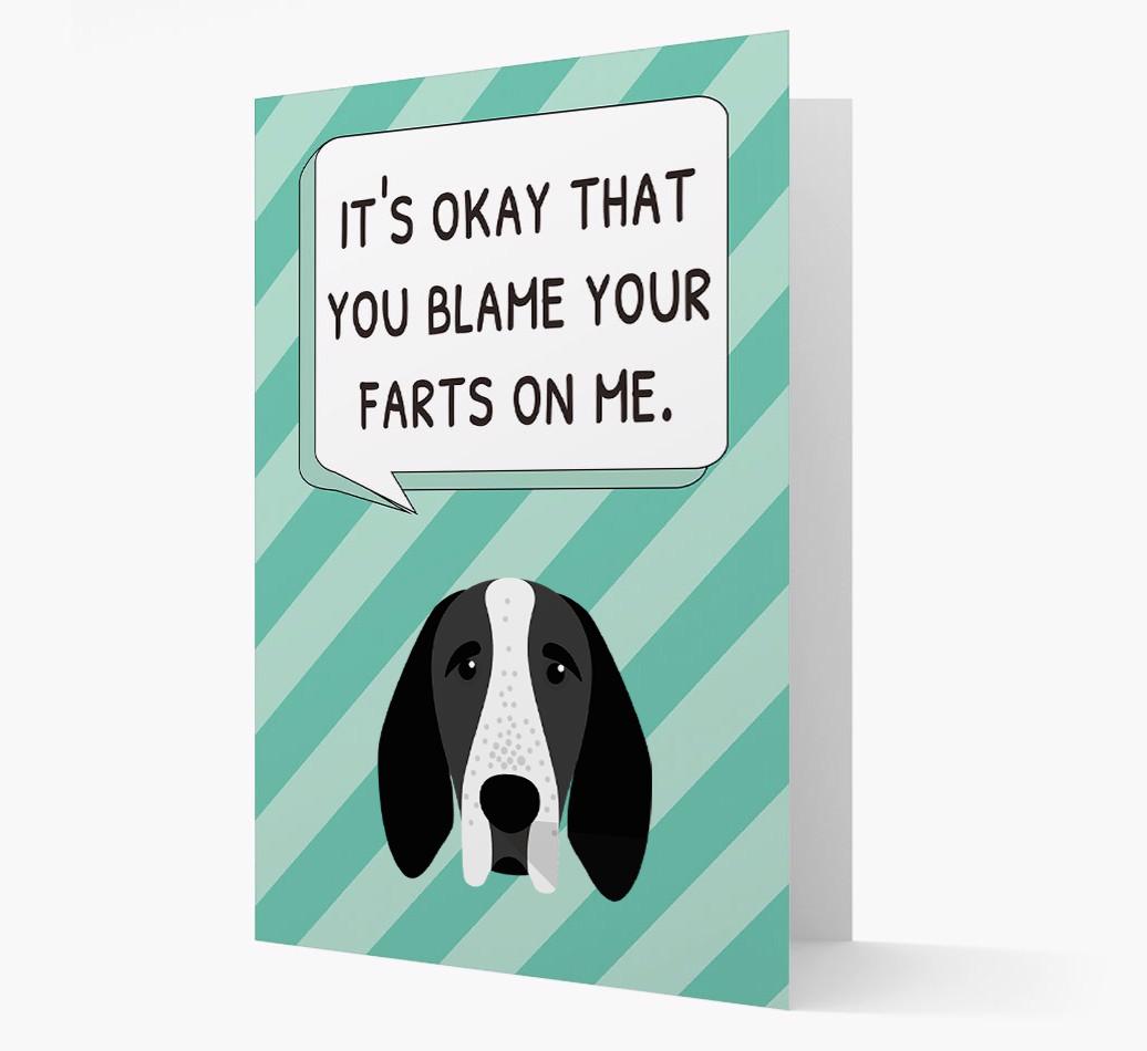 'Blame Your Farts on Me' Card with {breedFullName} Icon