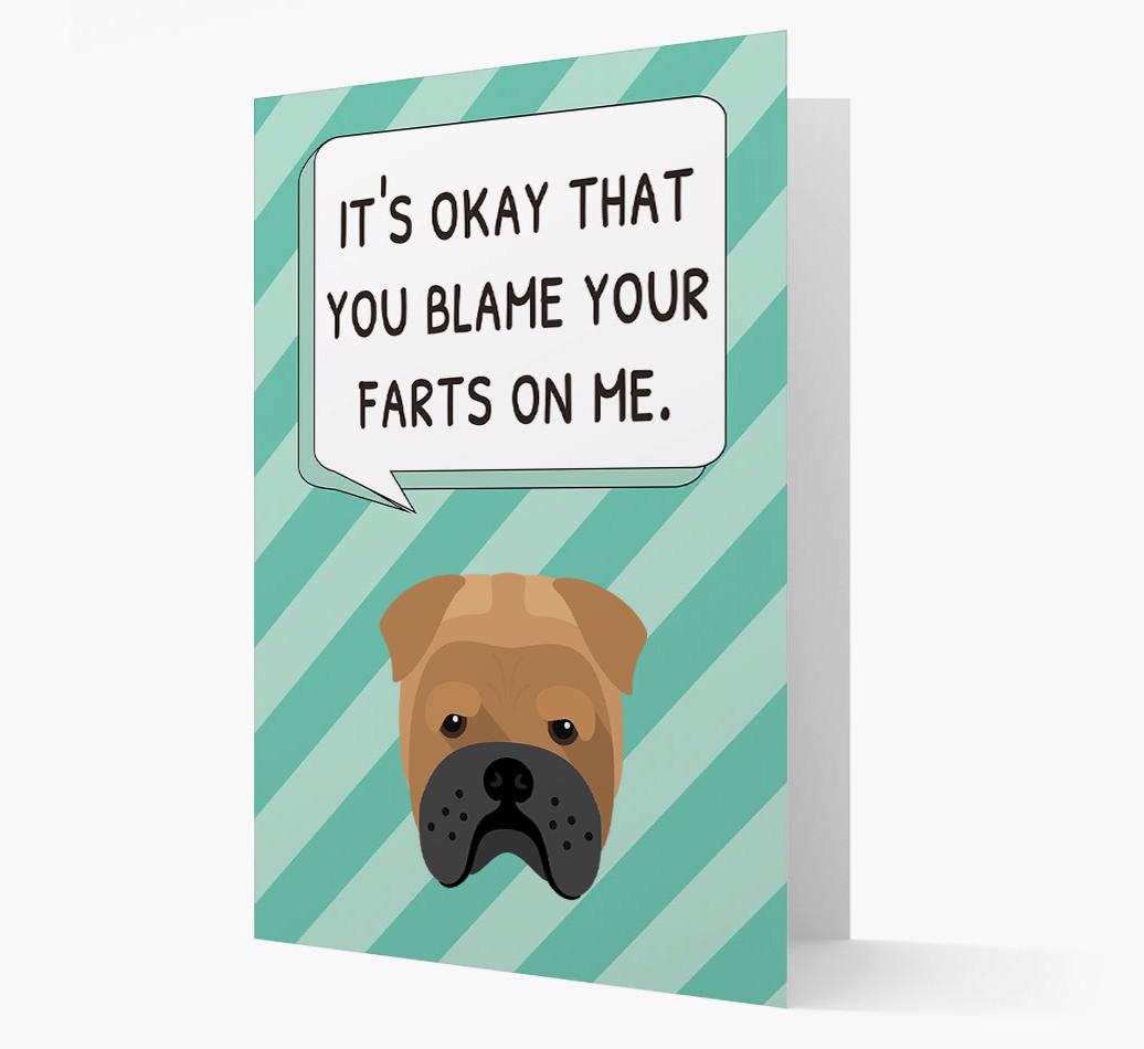 'Blame Your Farts on Me' Card with {breedFullName} Icon