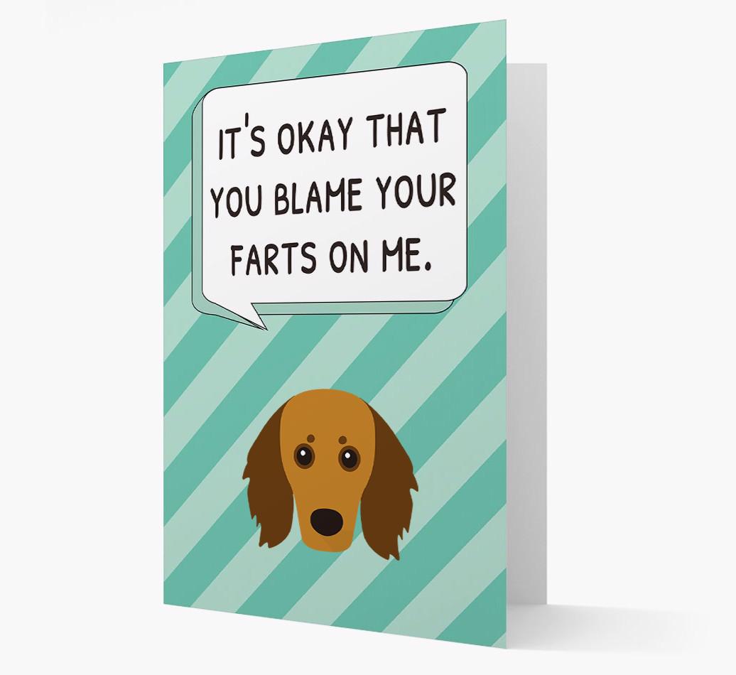 'Blame Your Farts on Me' Card with {breedFullName} Icon
