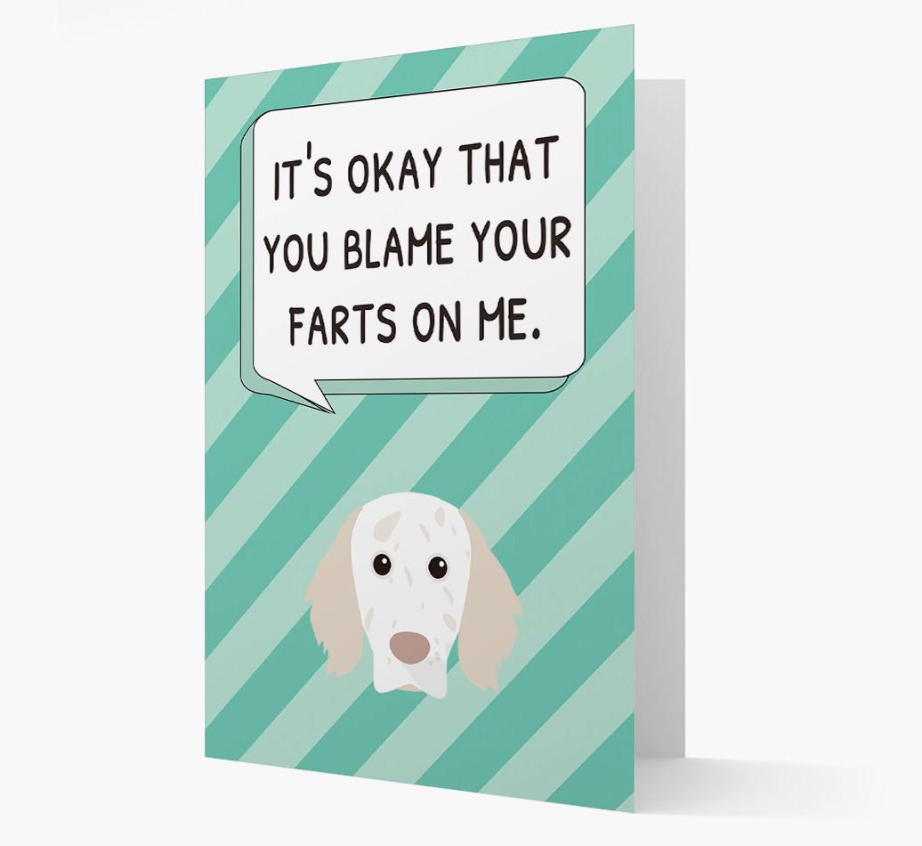 'Blame Your Farts on Me' Card with {breedFullName} Icon