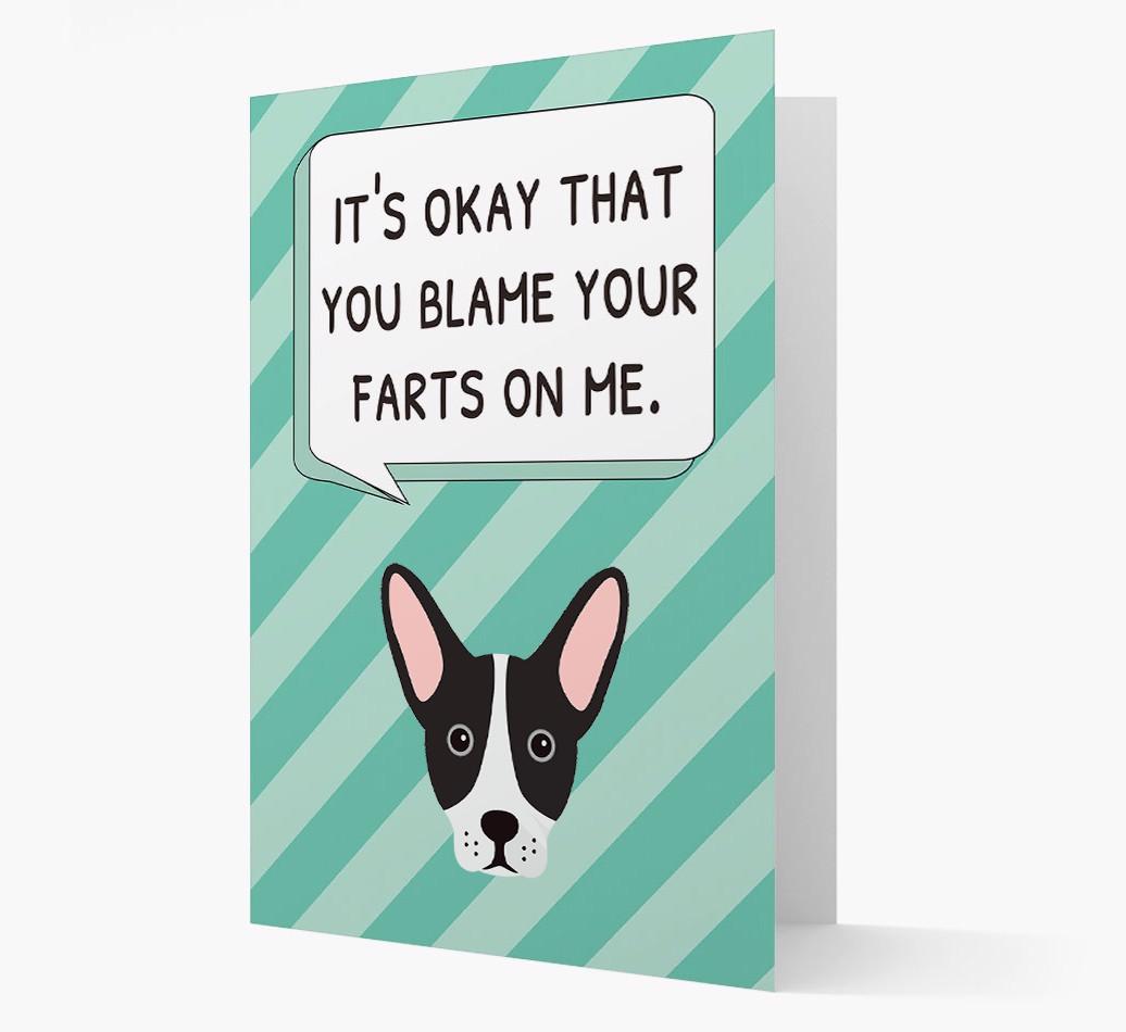'Blame Your Farts on Me' Card with {breedFullName} Icon