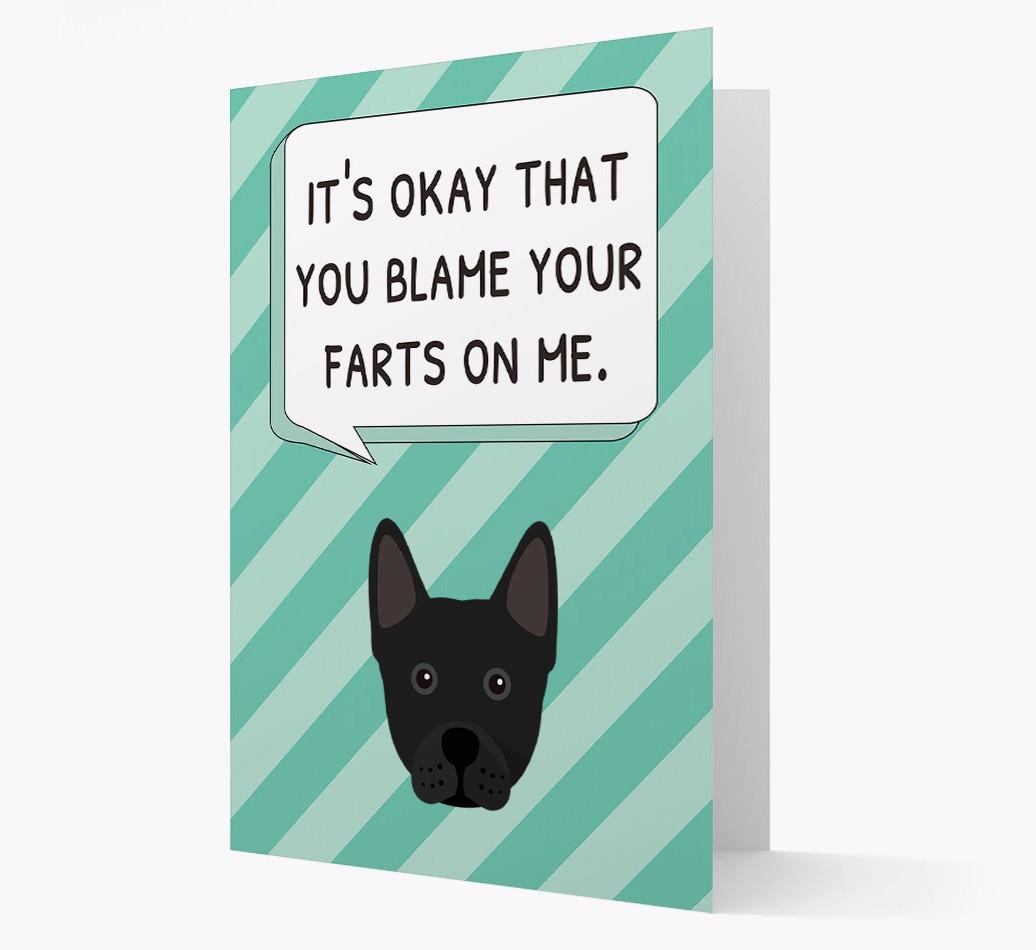 'Blame Your Farts on Me' Card with {breedFullName} Icon