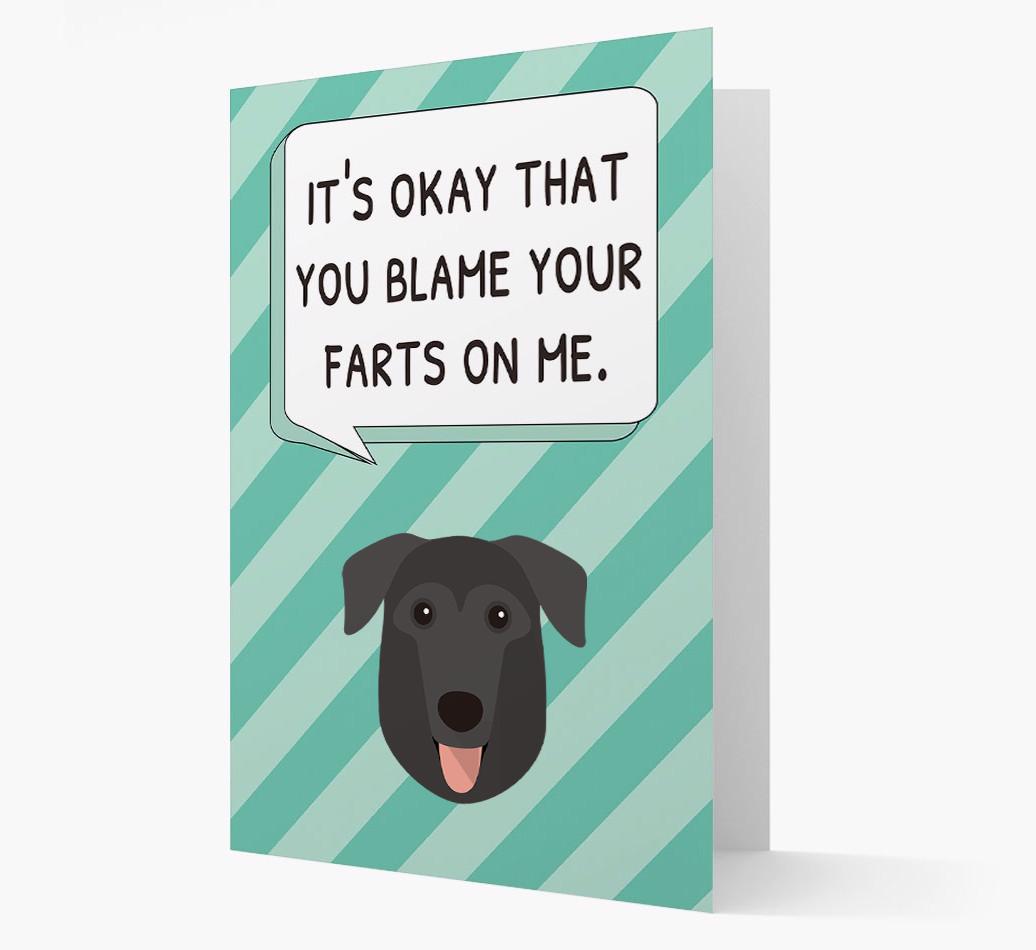 'Blame Your Farts on Me' Card with {breedFullName} Icon