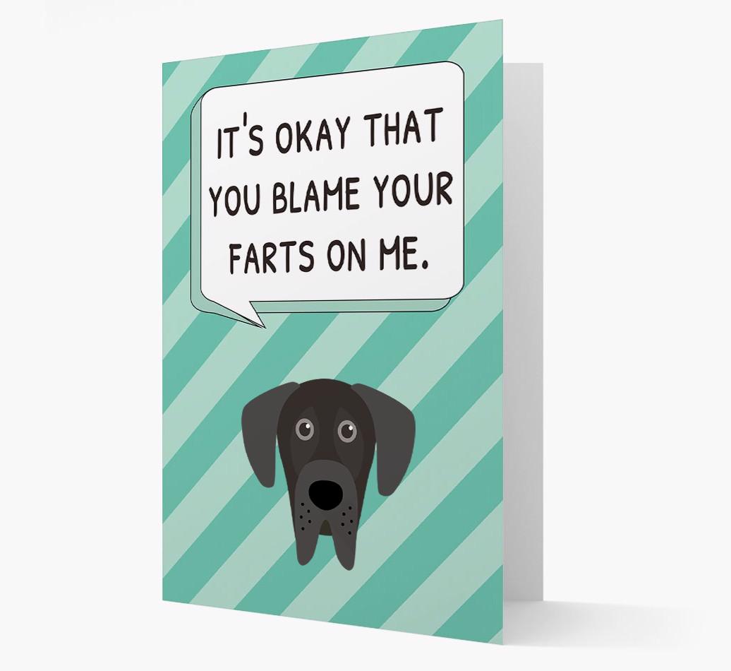 'Blame Your Farts on Me' Card with {breedFullName} Icon