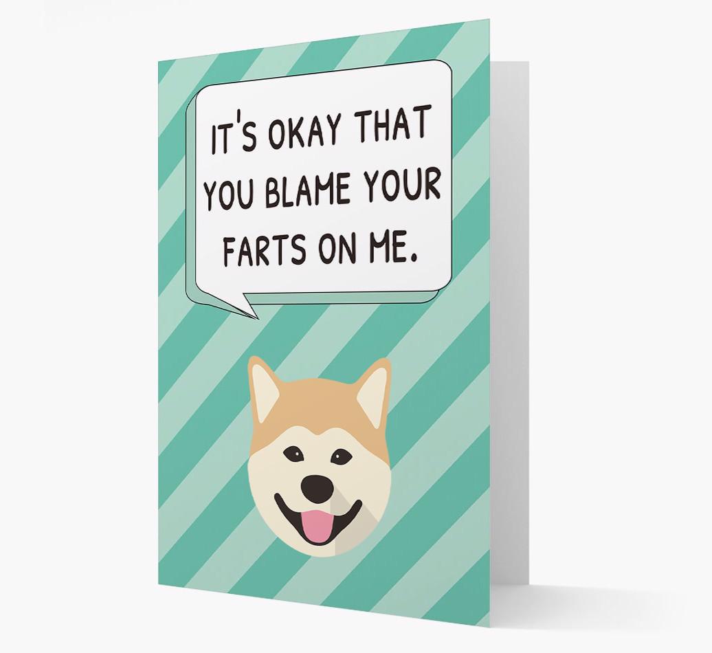 'Blame Your Farts on Me' Card with {breedFullName} Icon