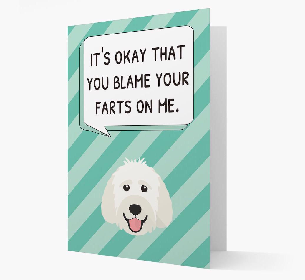 'Blame Your Farts on Me' Card with {breedFullName} Icon