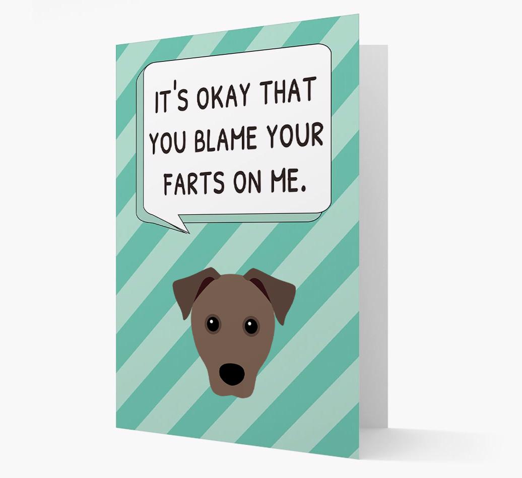 'Blame Your Farts on Me' Card with {breedFullName} Icon