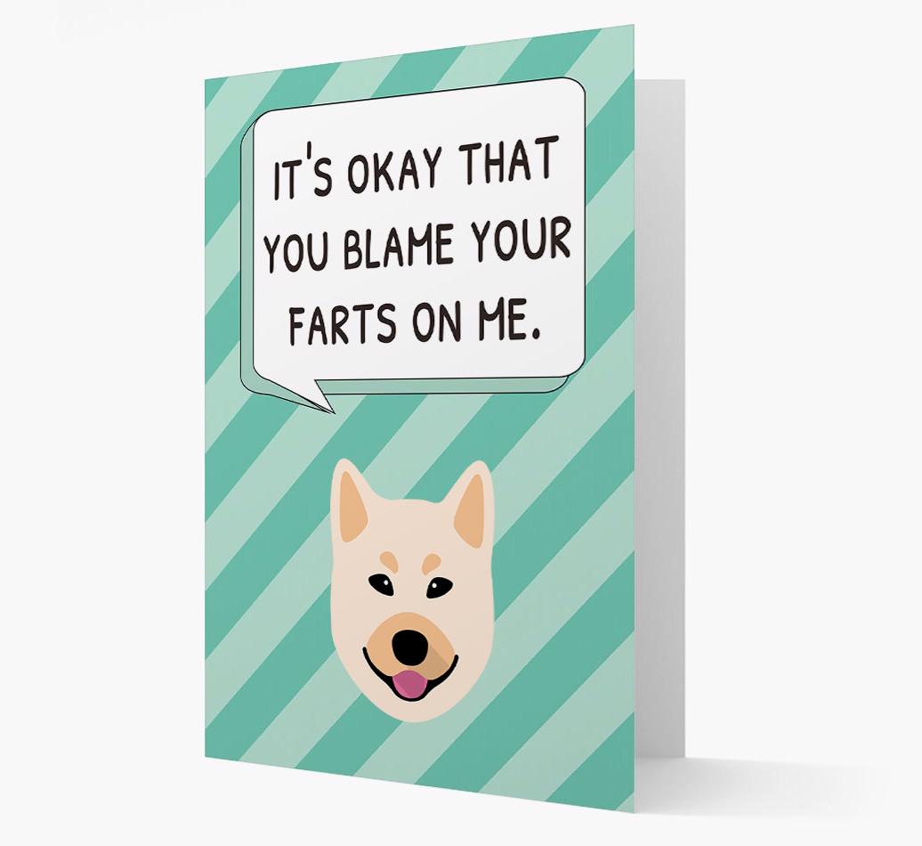 'Blame Your Farts on Me' Card with {breedFullName} Icon