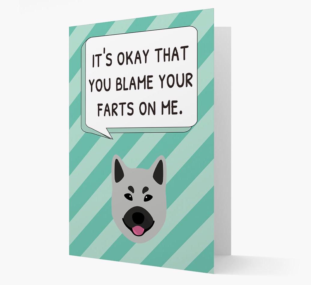 'Blame Your Farts on Me' Card with {breedFullName} Icon