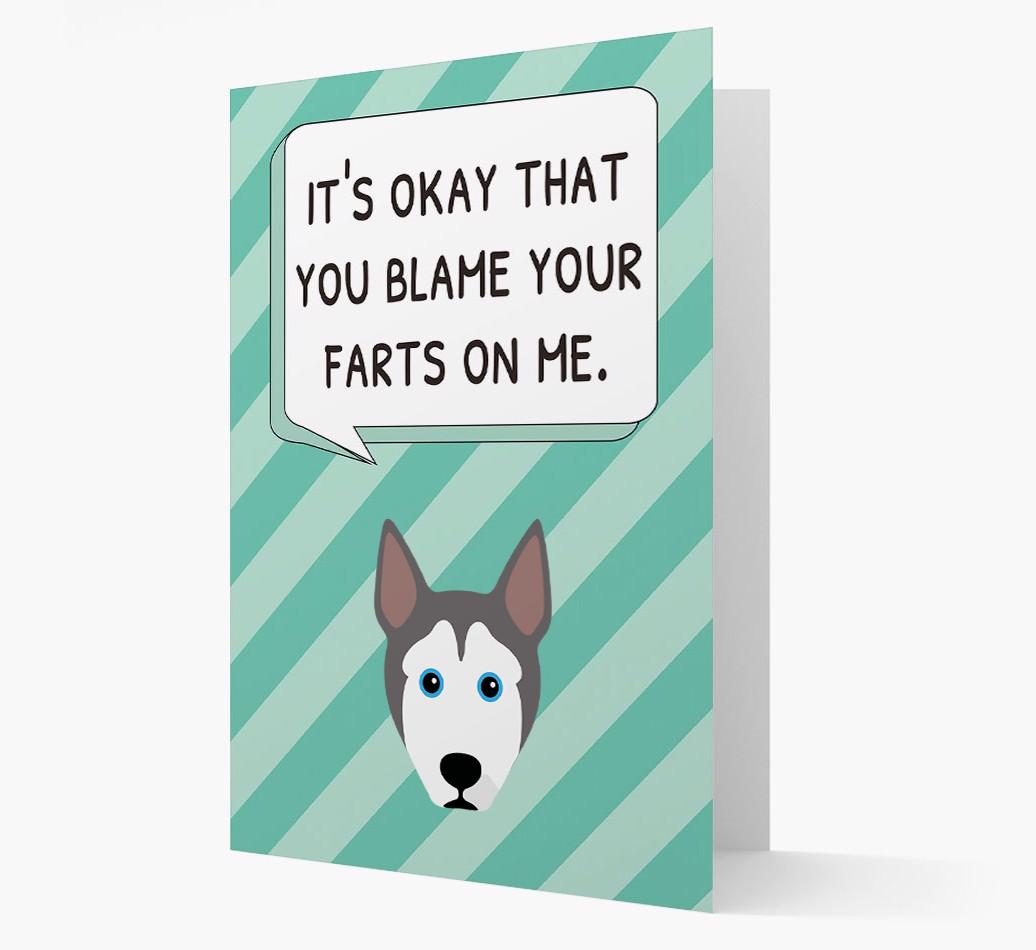 'Blame Your Farts on Me' Card with {breedFullName} Icon