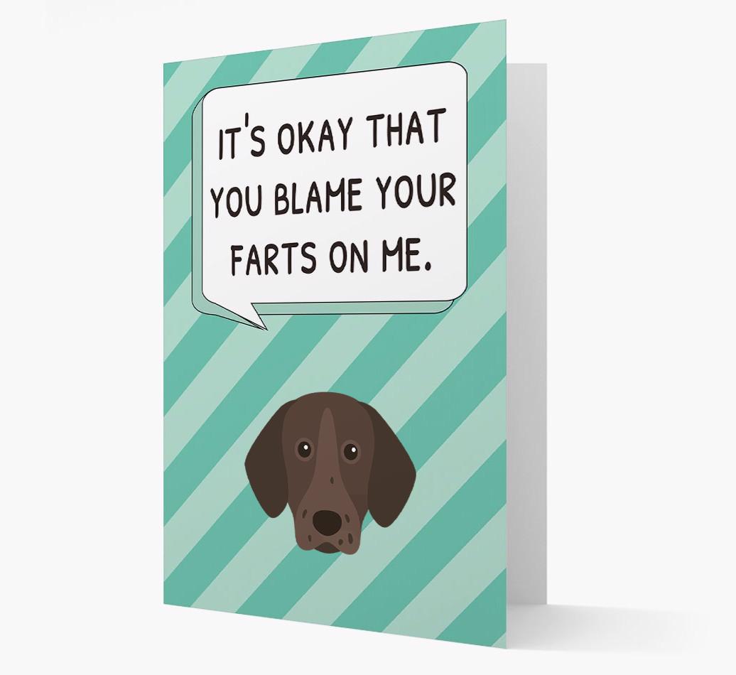 'Blame Your Farts on Me' Card with {breedFullName} Icon
