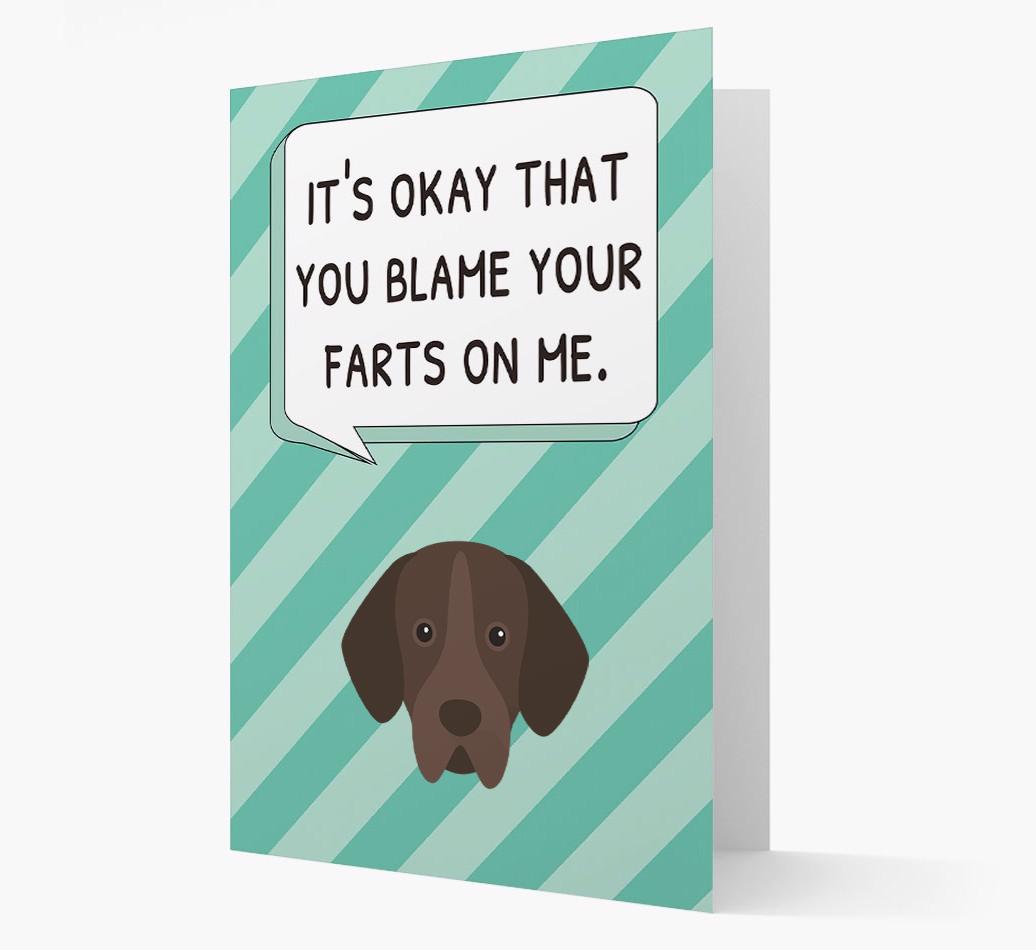 'Blame Your Farts on Me' Card with {breedFullName} Icon