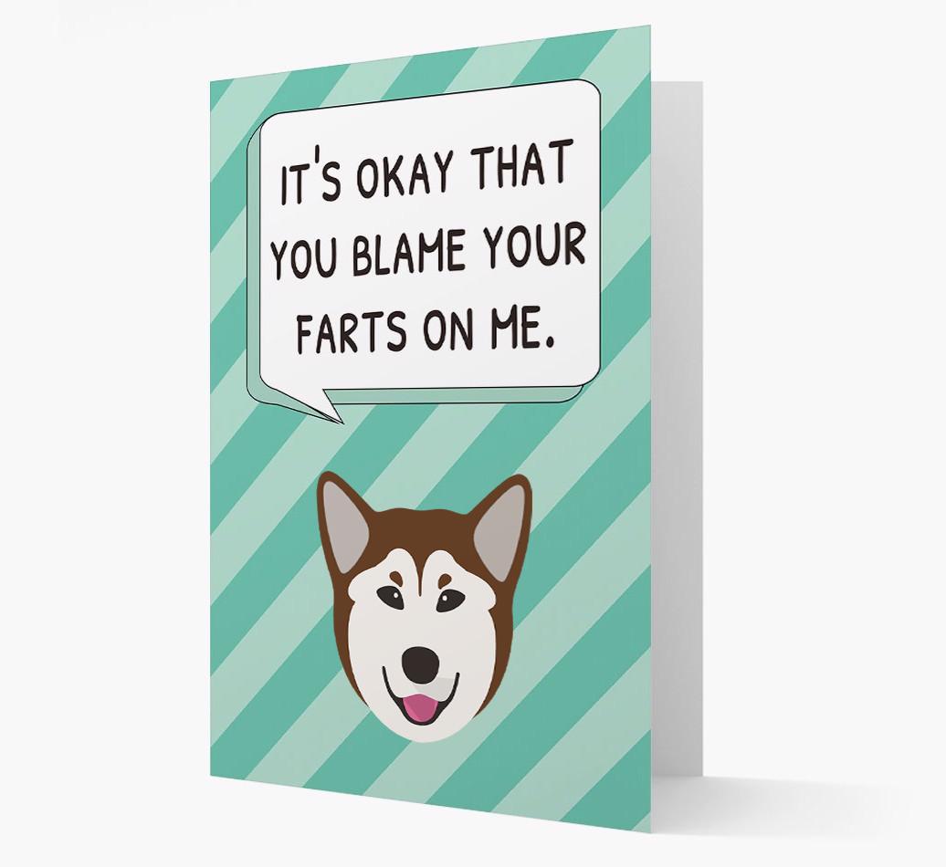 'Blame Your Farts on Me' Card with {breedFullName} Icon