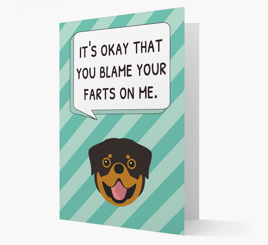 'Blame Your Farts on Me' Card with {breedFullName} Icon
