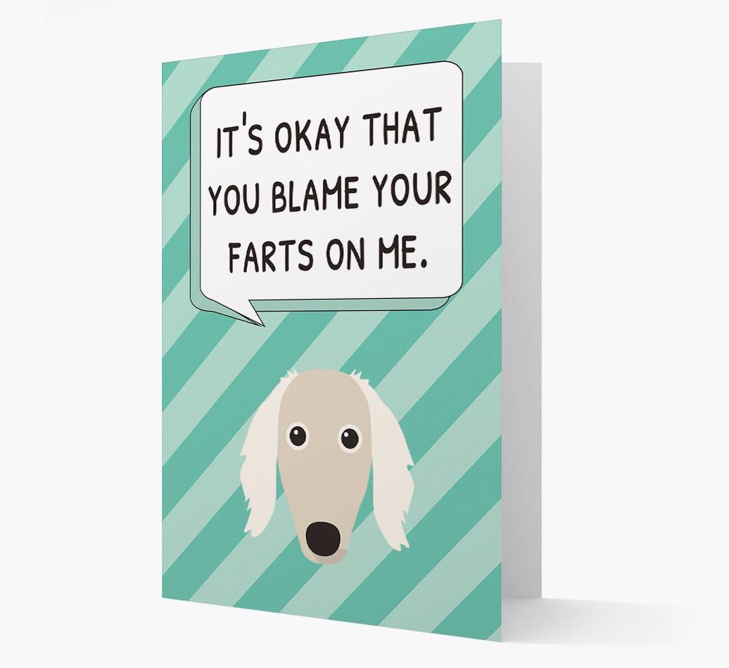 'Blame Your Farts on Me' Card with {breedFullName} Icon