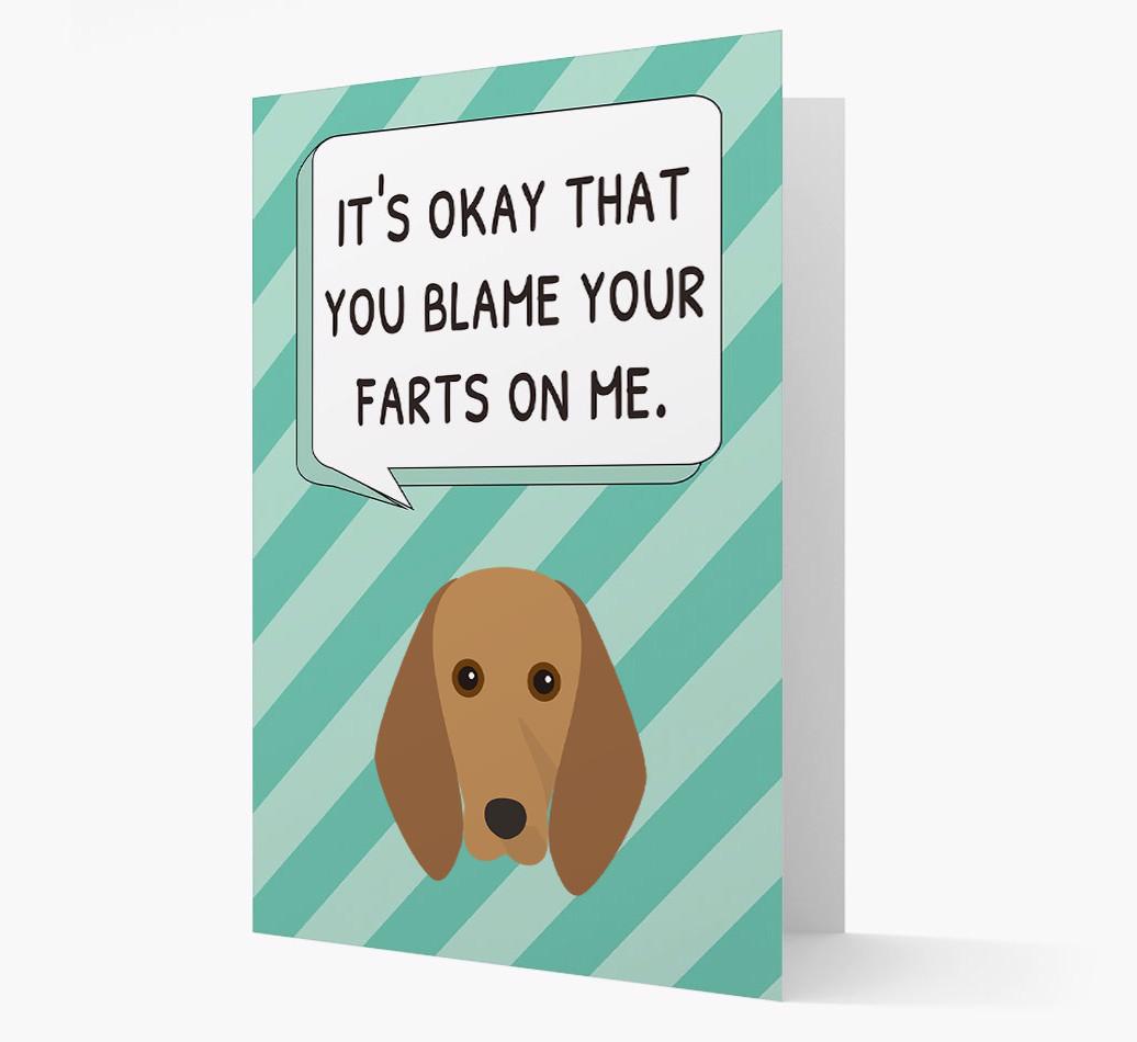 'Blame Your Farts on Me' Card with {breedFullName} Icon