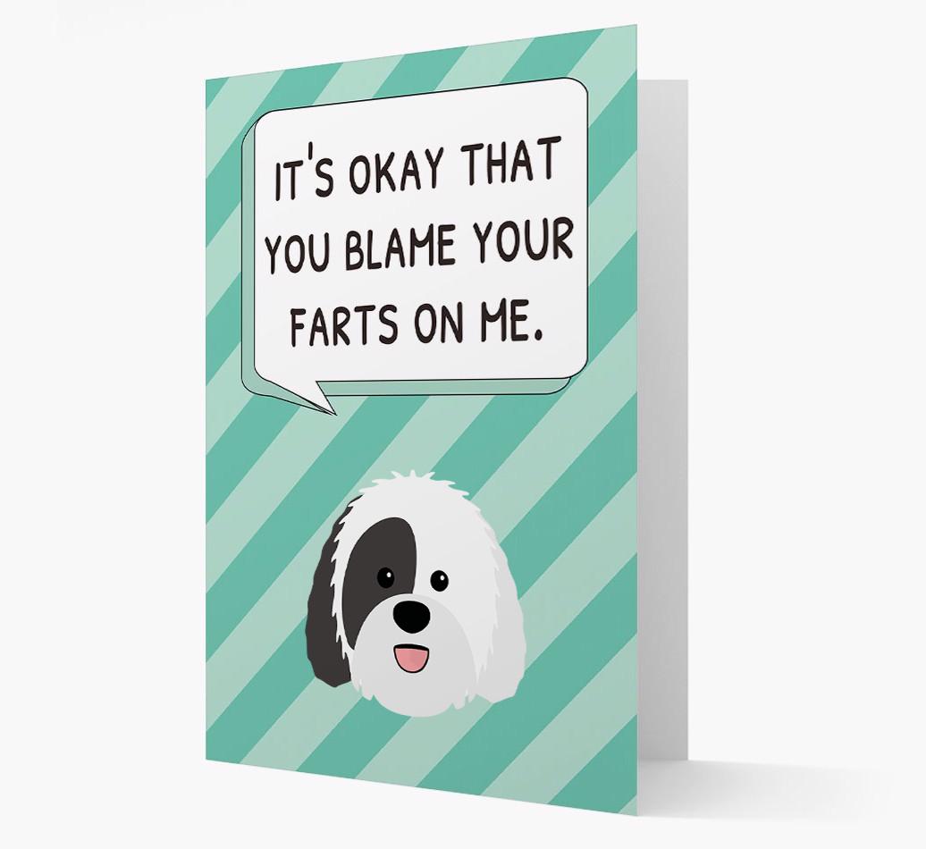 'Blame Your Farts on Me' Card with {breedFullName} Icon