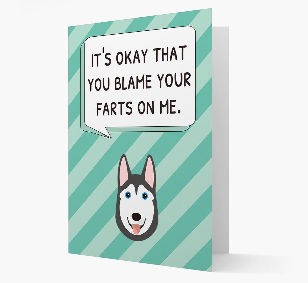 'Blame Your Farts on Me' Card with {breedFullName} Icon