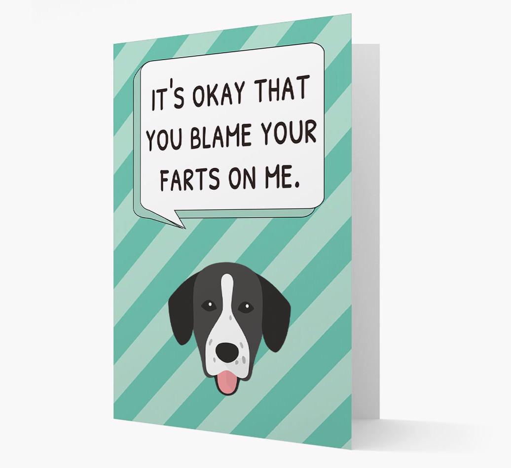 'Blame Your Farts on Me' Card with {breedFullName} Icon