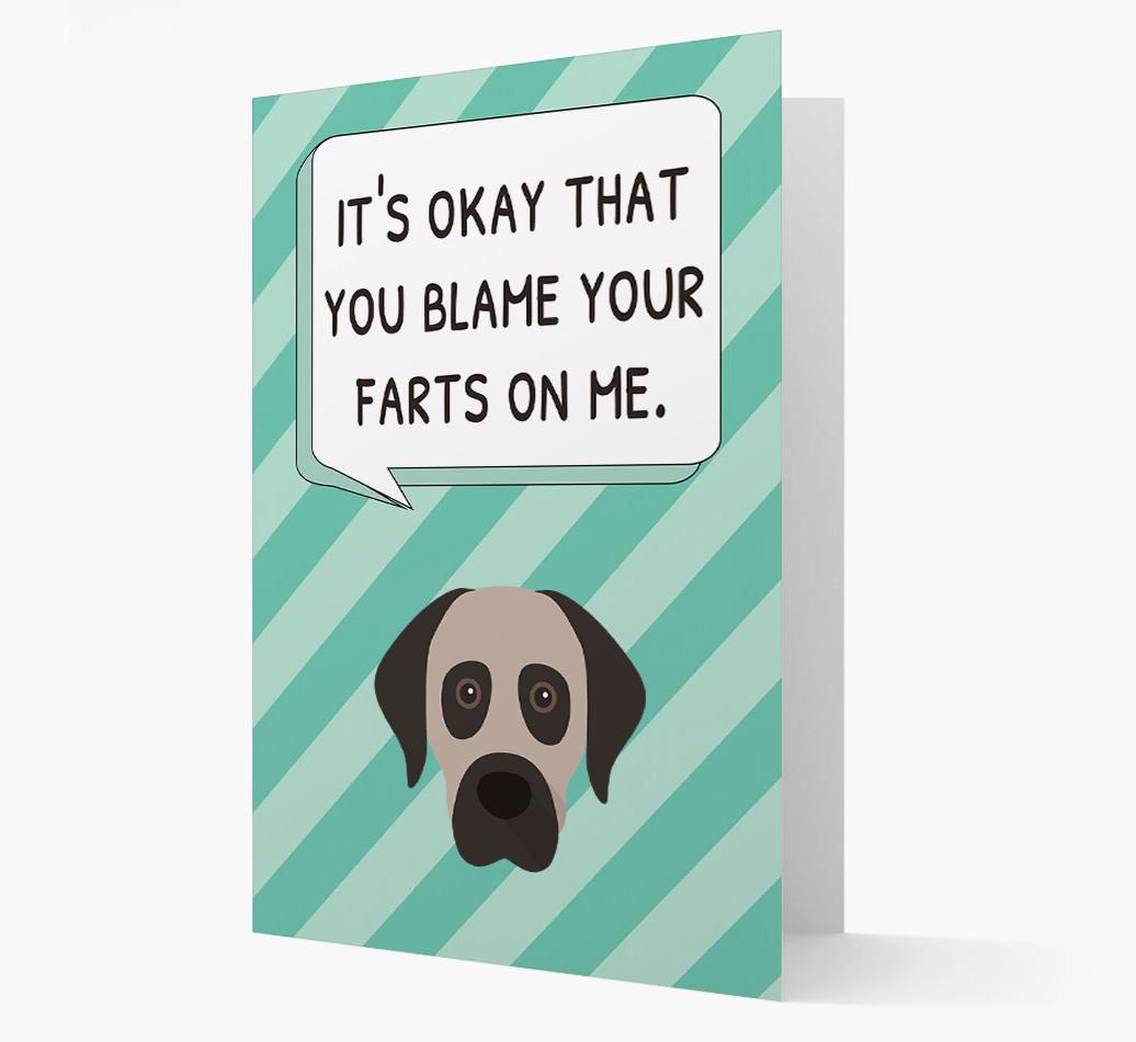 'Blame Your Farts on Me' Card with {breedFullName} Icon