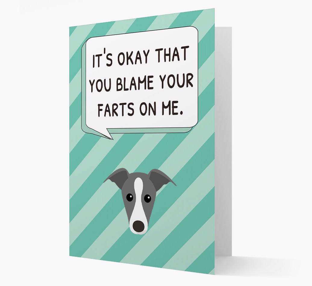'Blame Your Farts on Me' Card with {breedFullName} Icon