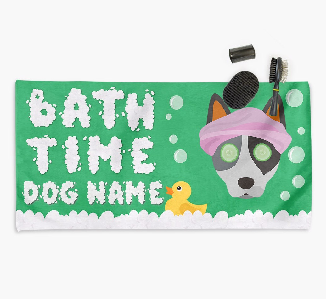 'Bubble Bath Time' Personalised Dog Towel for your {breedCommonName}
