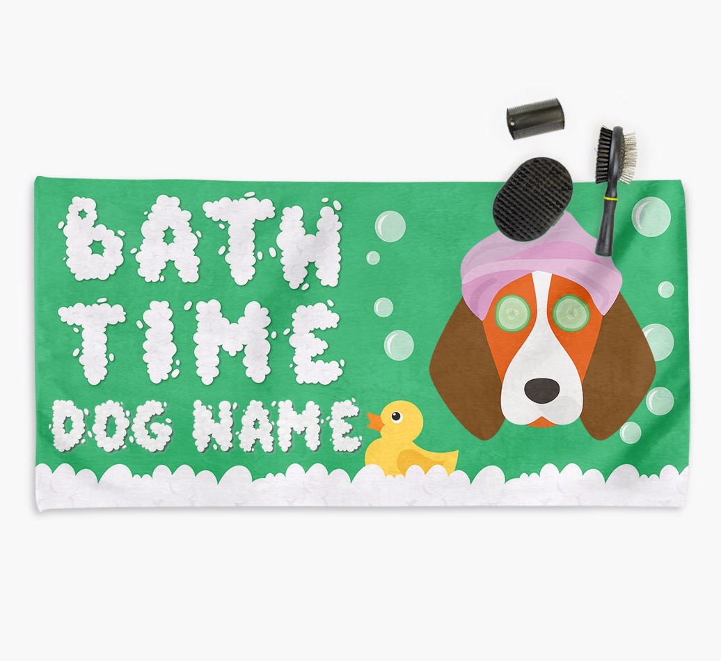 'Bubble Bath Time' Personalised Dog Towel for your {breedCommonName}