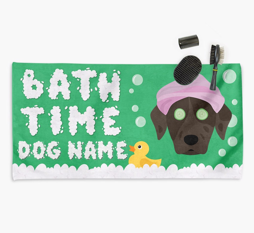 'Bubble Bath Time' Personalised Dog Towel for your {breedCommonName}